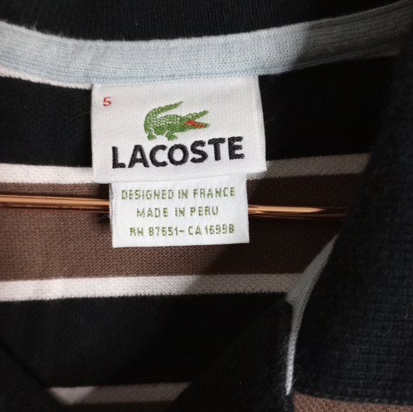 Lacoste Brown Striped Polo Shirt size L - Picture 3 of 3